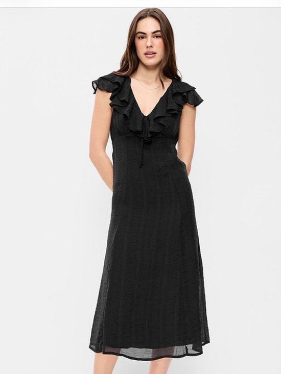 Old Navy Dresses & Skirts - NIP! Old Navy Black Ruffle V-Neck Midi Dress size XXL Petite
